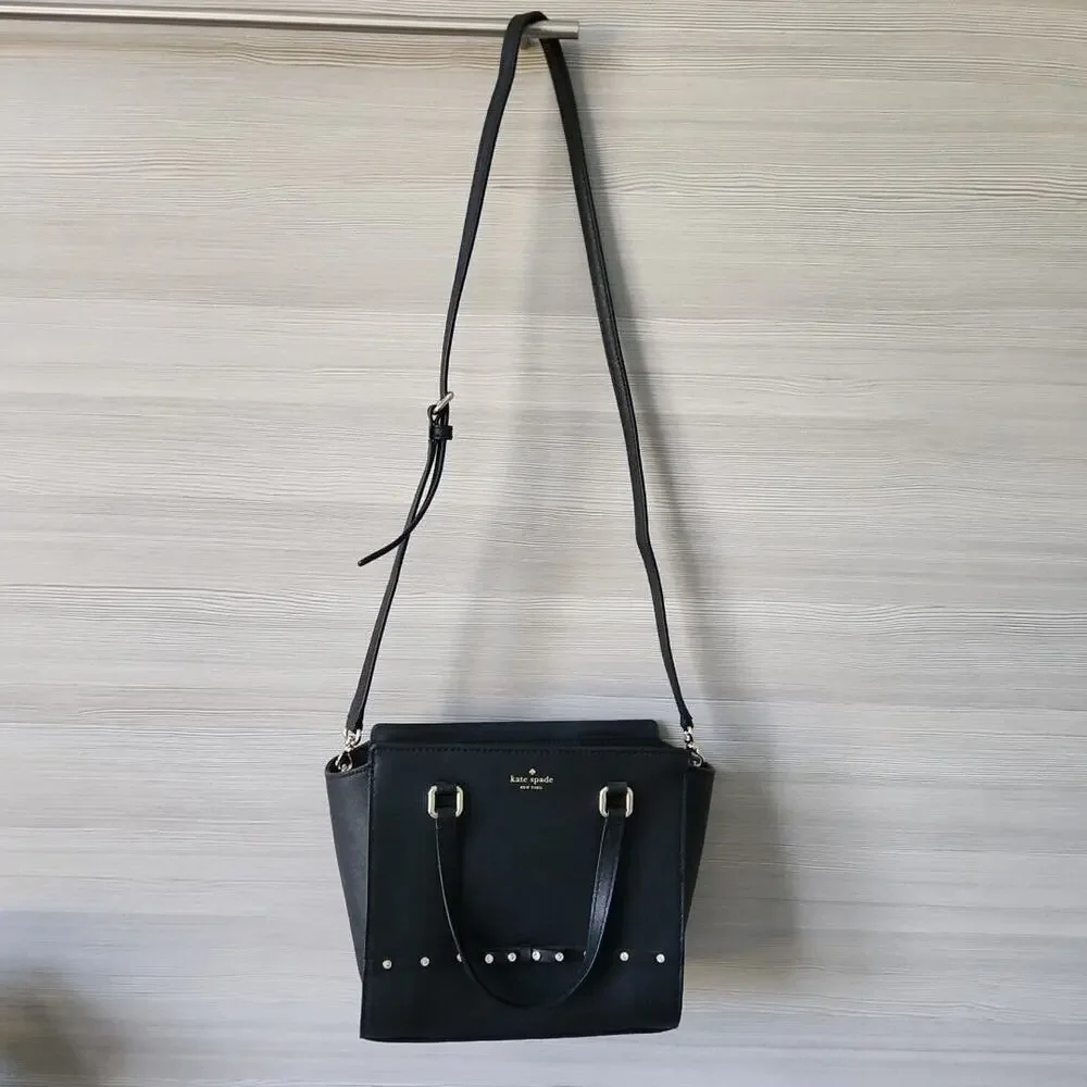 Kate Spade New York‎ Laurel Way Jeweled Small Hadlee Handbag + Wallet Black EUC
